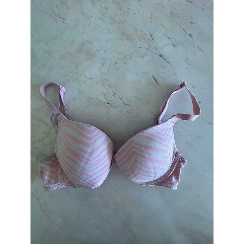 Victoria's Secret PINK Wear Everywhere Push-Up Bra 32B Pink Zebra Animal Print